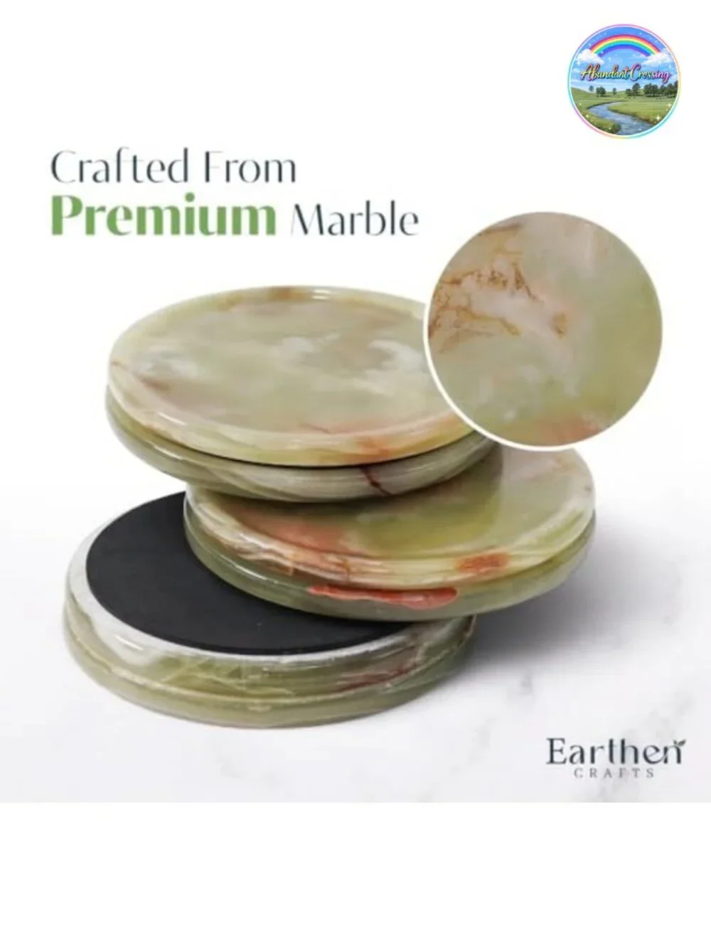 Green Onyx Marble Coasters Set of 6 with Holder & Lid, Stone Drink Coasters for